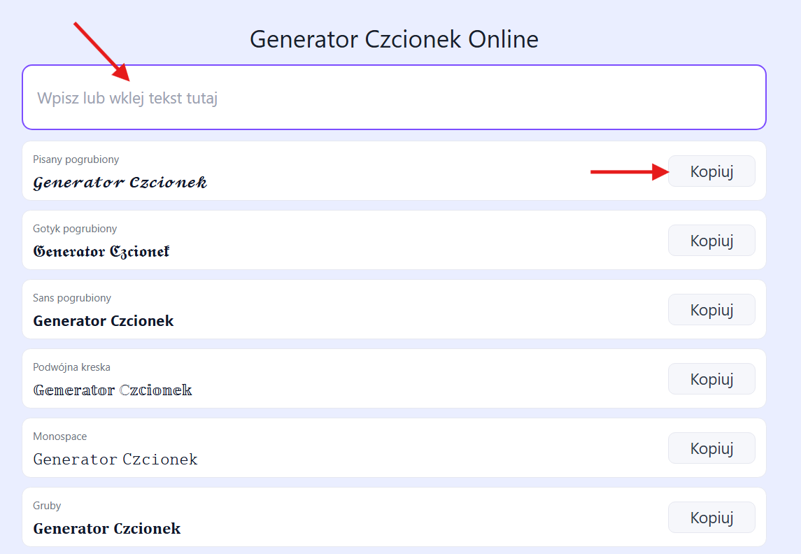 Podgląd generatora czcionek